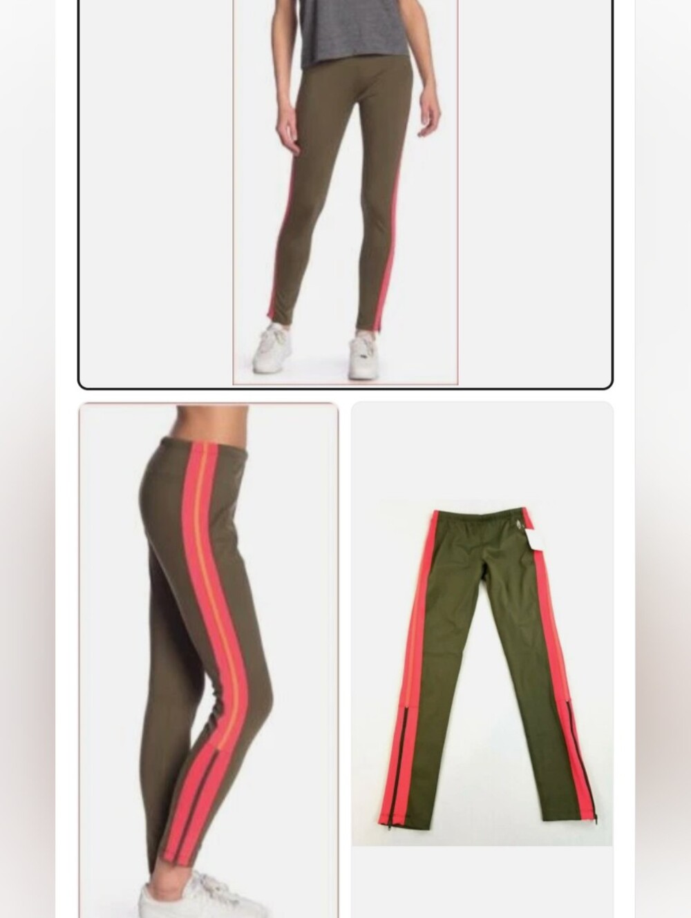 Free People FP Movement Dales Track Leggings Army Green Neon Coral Size XS